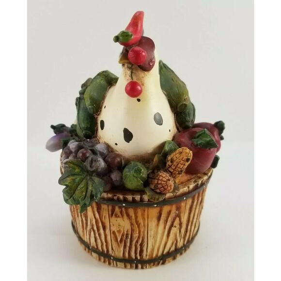Trinket Box Hen On Nest Vegetables Barrel Chicken Country Kitchen Ring Holder - Picture 4 of 8